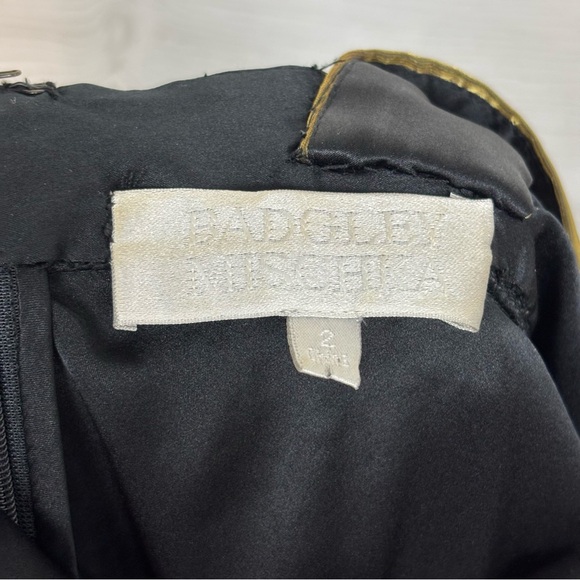 Vintage Badgley Mischka Black/Gold 100% Silk Mini Dress Size 2 - Picture 5 of 7